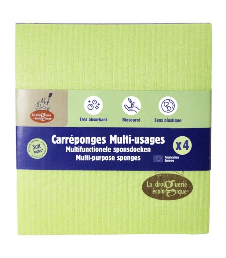4 Carrés Eponges cellulose - La droguerie Ecologique
