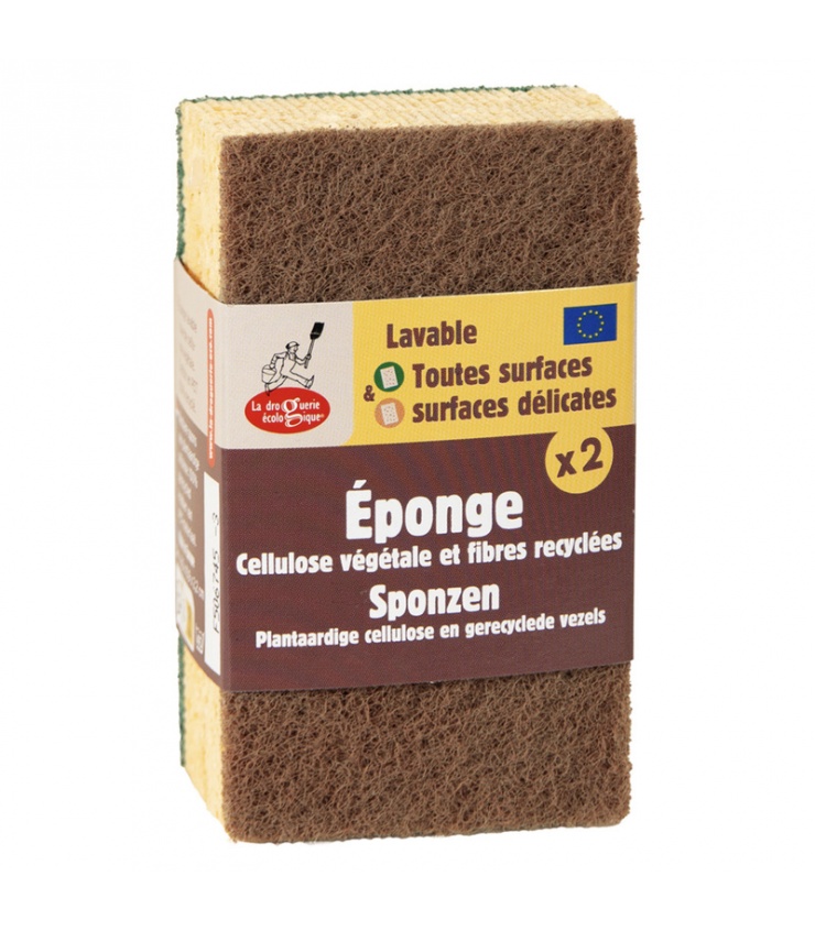 2 Eponges grattantes verte et marron - Droguerie Ecologique