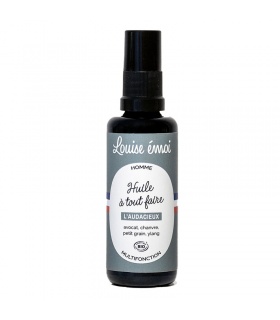Huile de Soin Bio Homme Visage, Barbe et Cheveux L'Audacieux Louise Emoi