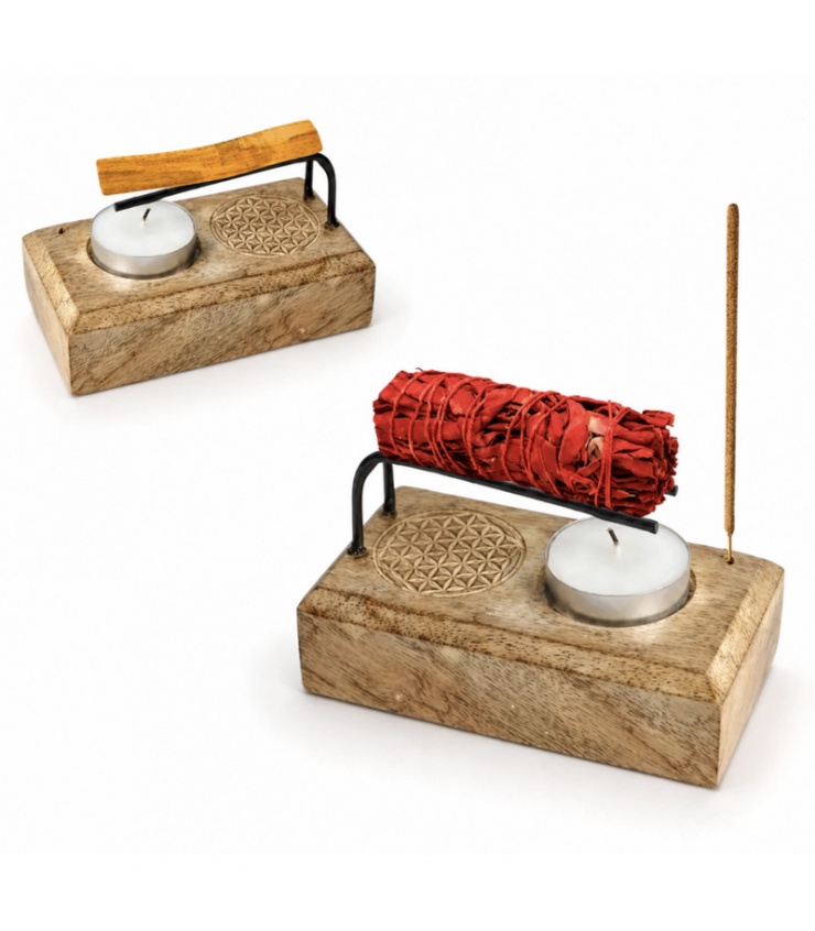 Porte Palo Santo, Sauge et Encens en Bois – Fleur de Vie